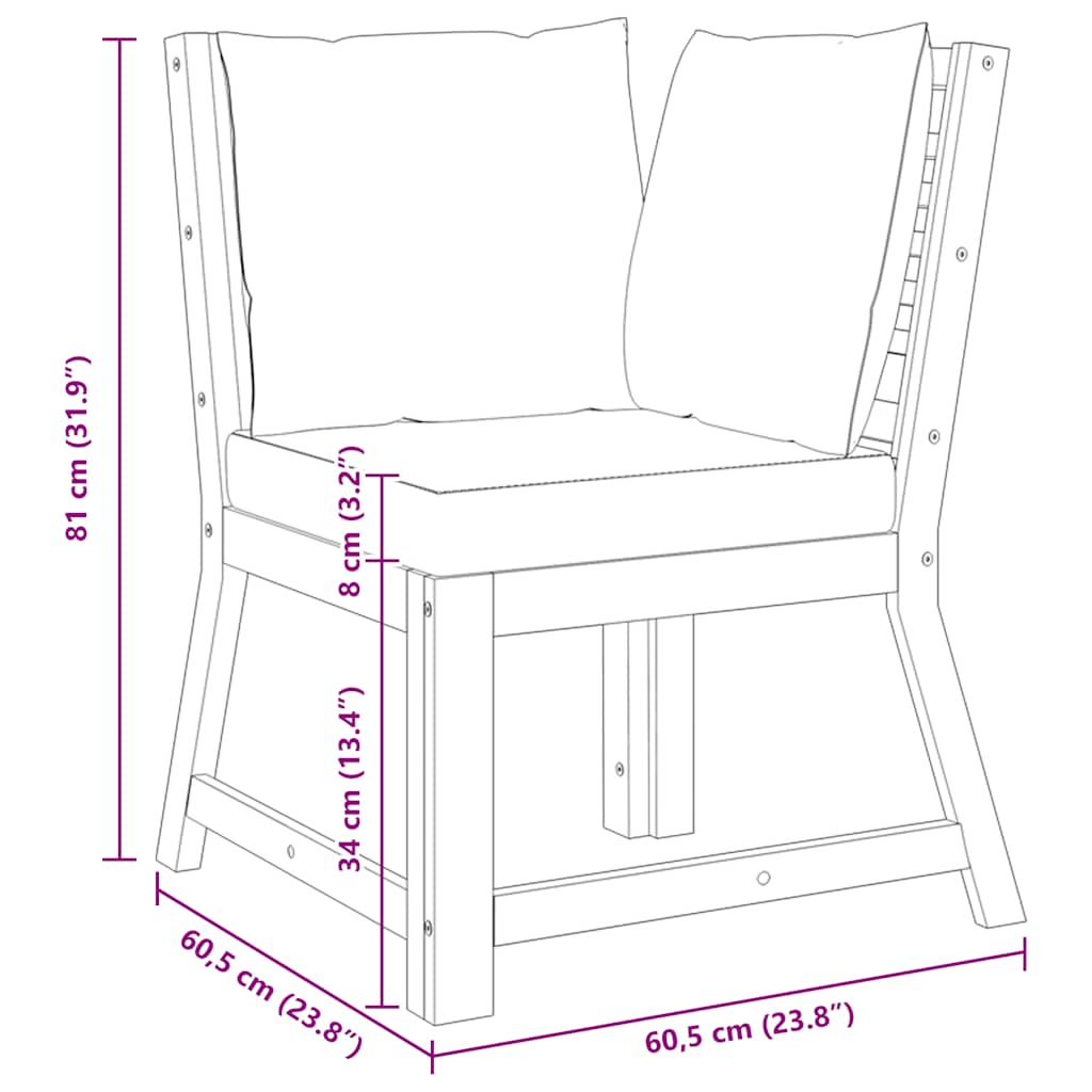 Modular-Sofa-Eckteil mit Dunkelgrauen Kissen Massivholz Akazie