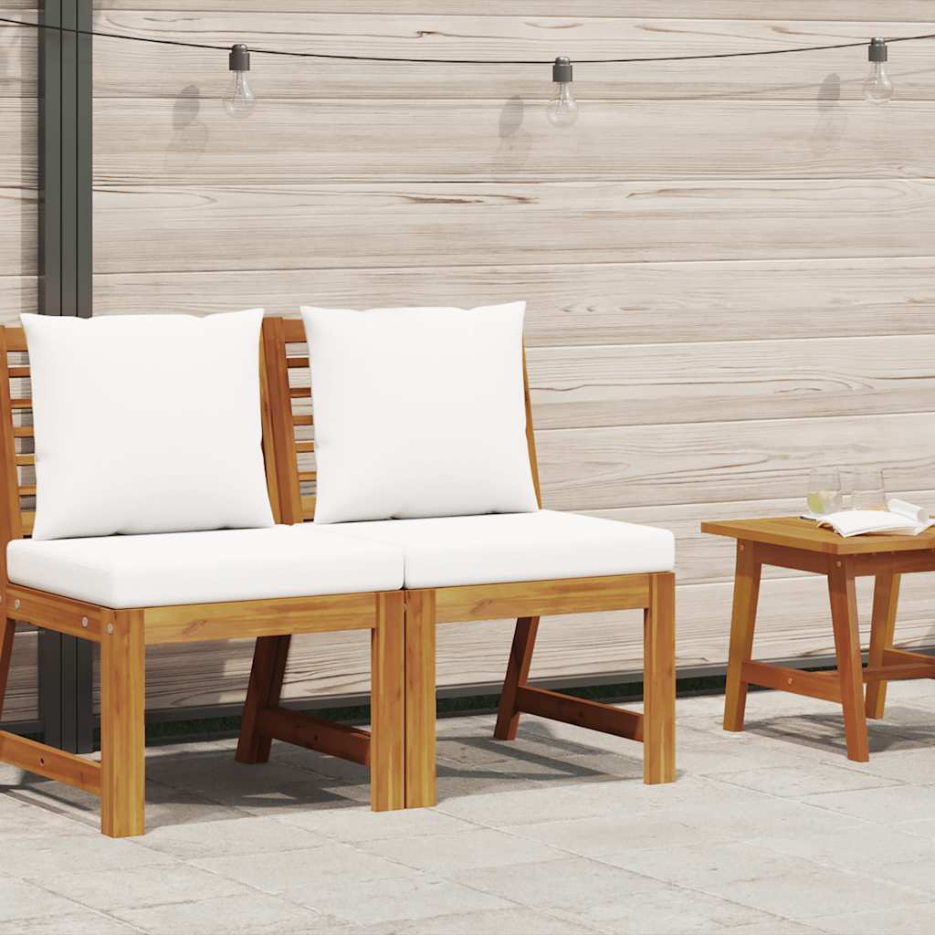 Modular-Mittelsofa mit Cremeweißen Kissen Akazie Massivholz