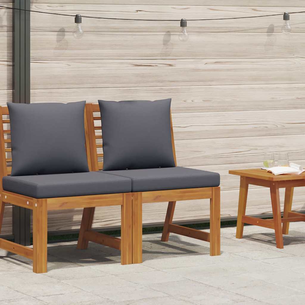 Modular-Mittelsofa mit Dunkelgrauen Kissen Akazie Massivholz