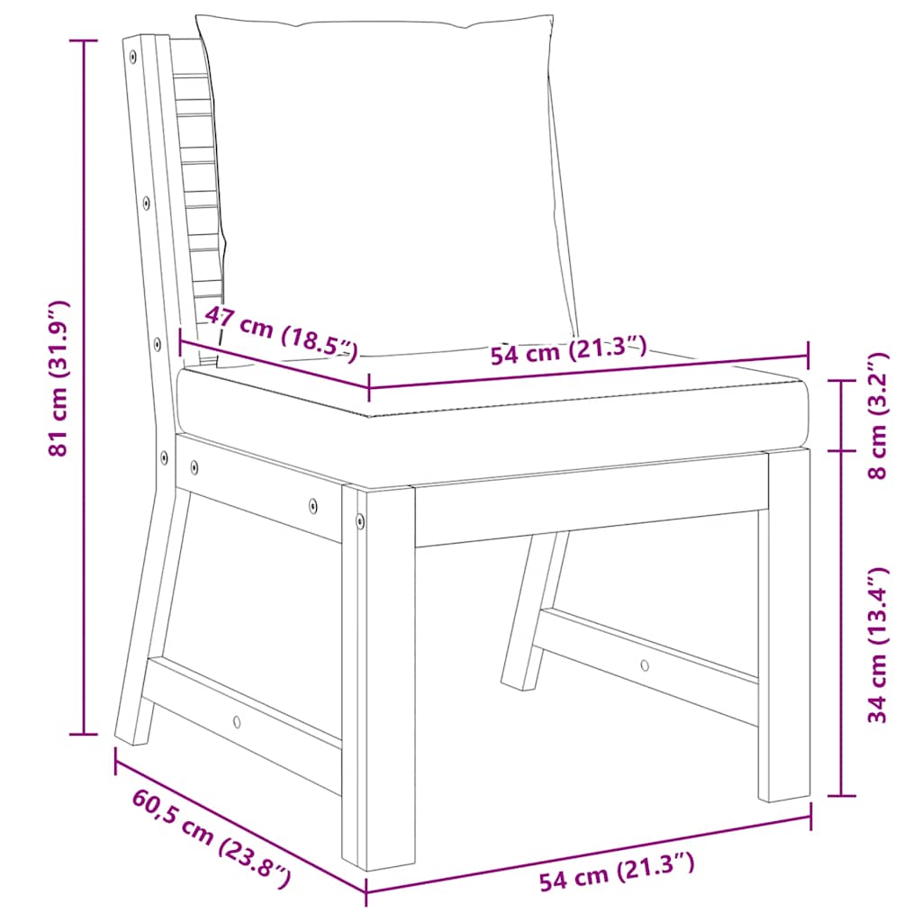 Modular-Mittelsofa mit Dunkelgrauen Kissen Akazie Massivholz