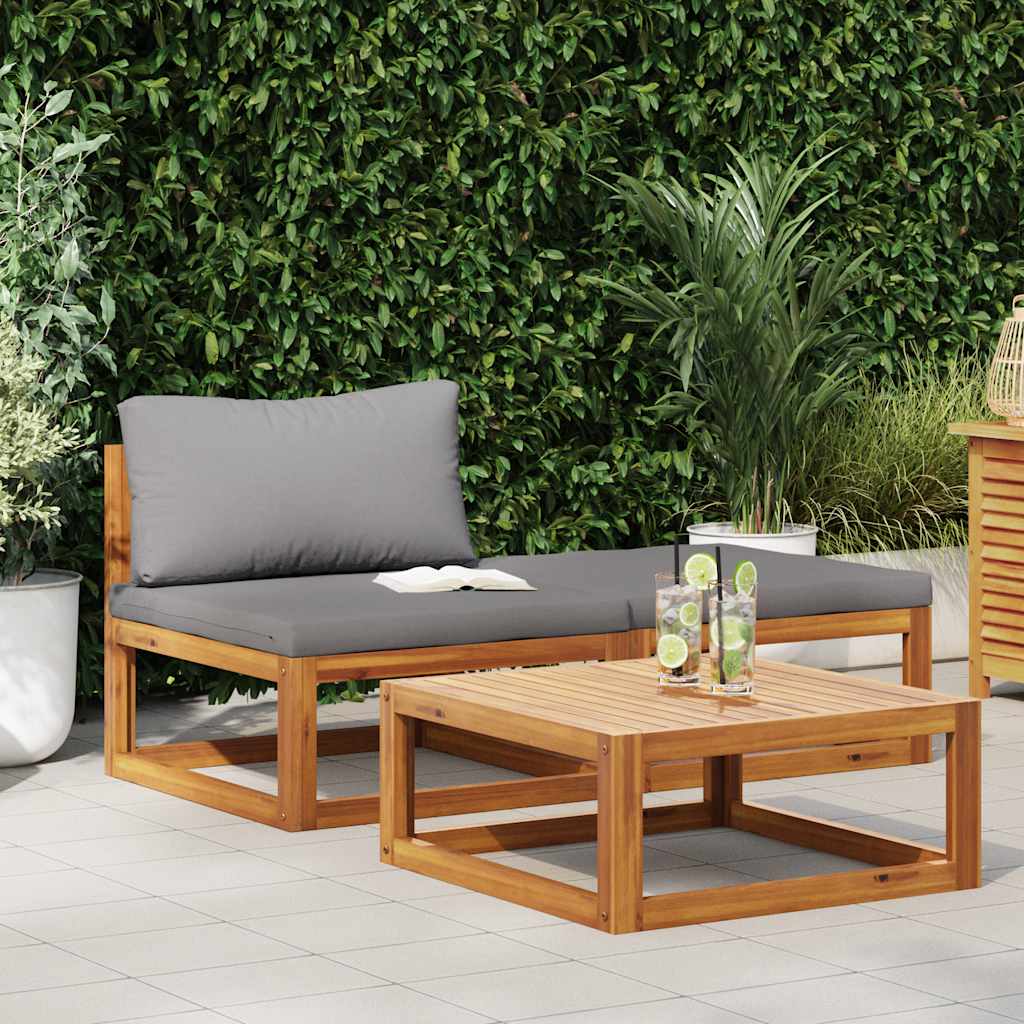 3-tlg. Garten-Lounge-Set mit Kissen Massivholz Akazie