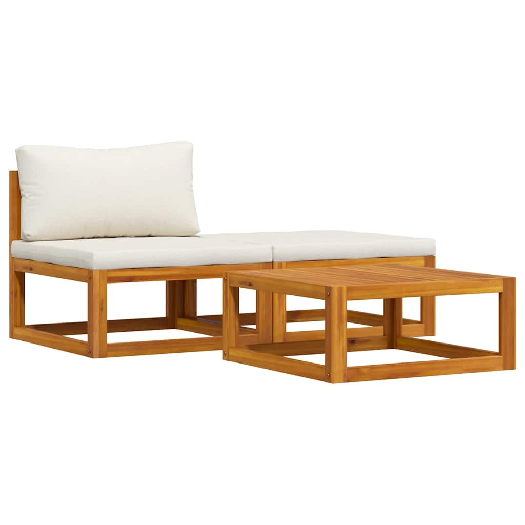 3-tlg. Garten-Lounge-Set mit Creme-Kissen Massivholz Akazie