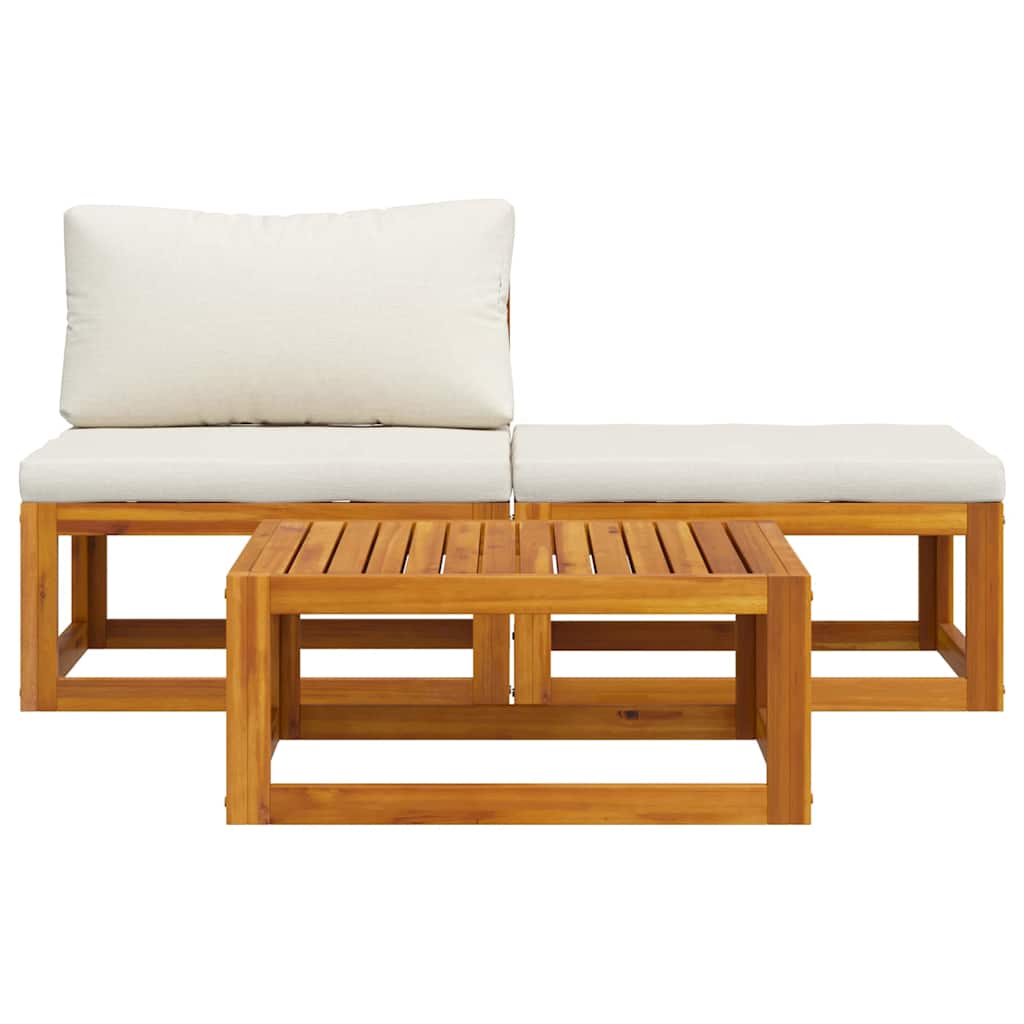 3-tlg. Garten-Lounge-Set mit Creme-Kissen Massivholz Akazie