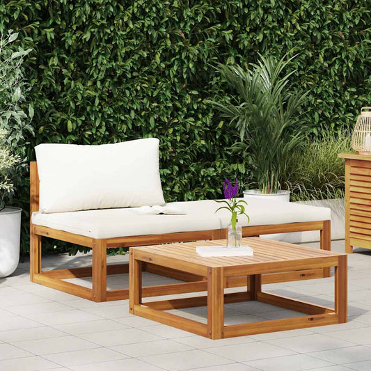 3-tlg. Garten-Lounge-Set mit Creme-Kissen Massivholz Akazie