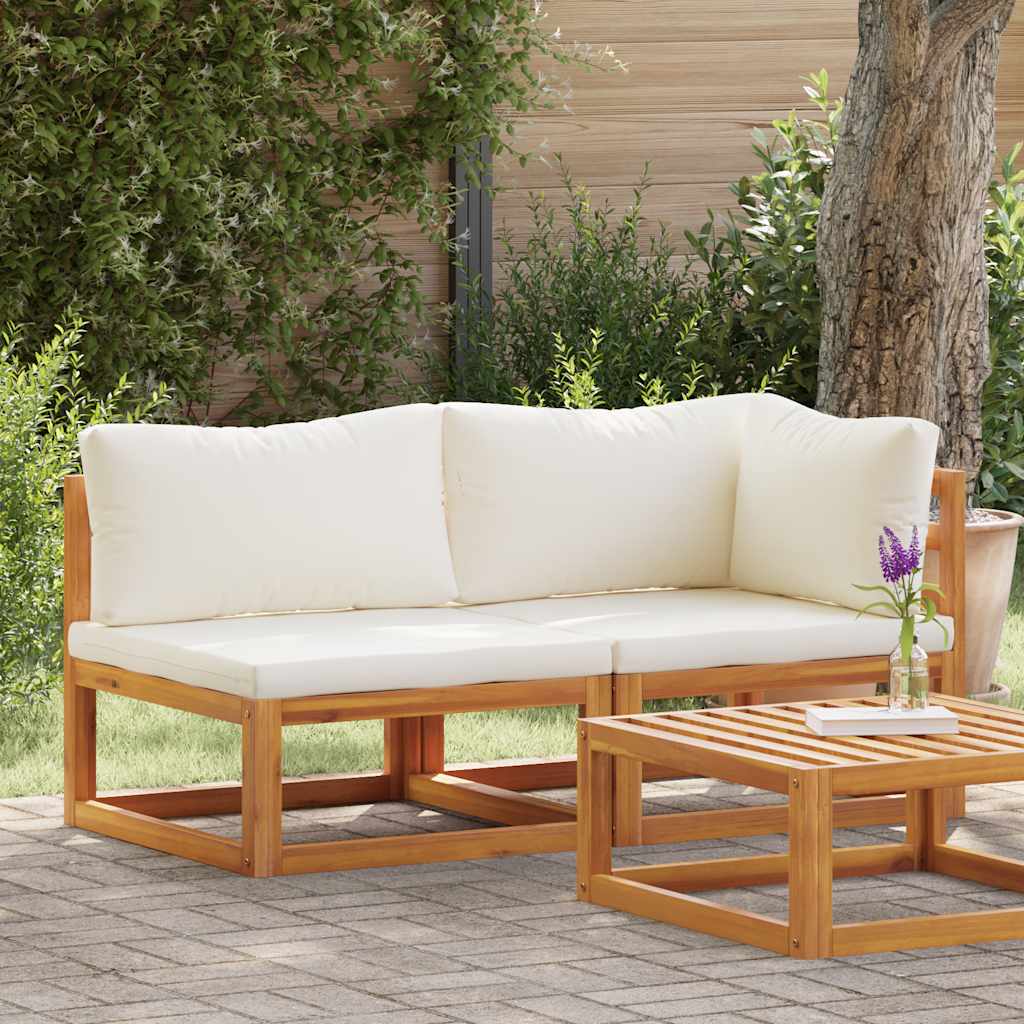 2-tlg. Sofa-Set mit cremeweißen Kissen Akazie Massivholz