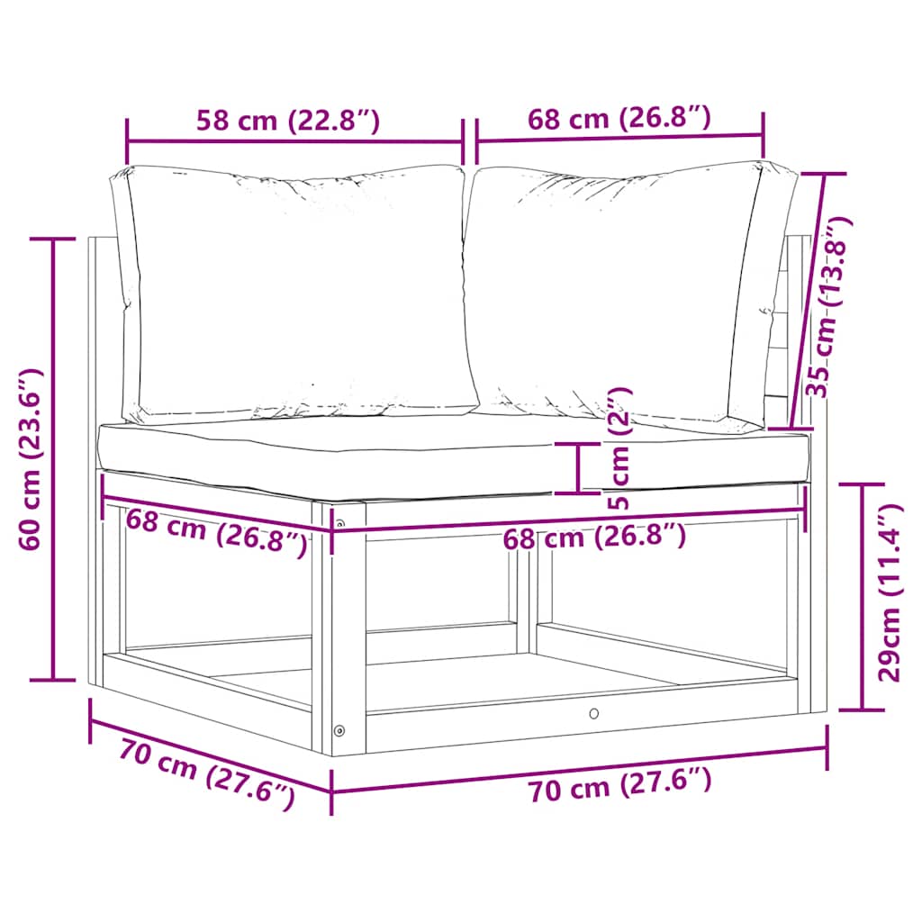 Modular-Ecksofa mit Cremeweißen Kissen Akazie Massivholz