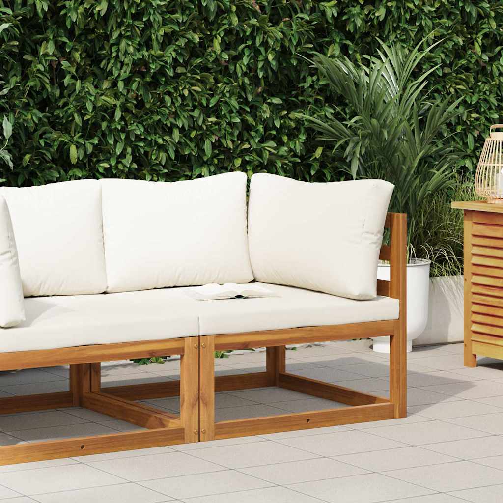Modular-Ecksofa mit Cremeweißen Kissen Akazie Massivholz