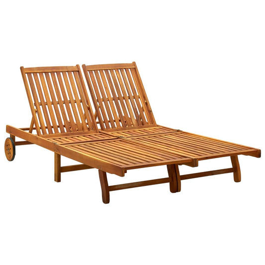 Double sun lounger made of solid acacia wood