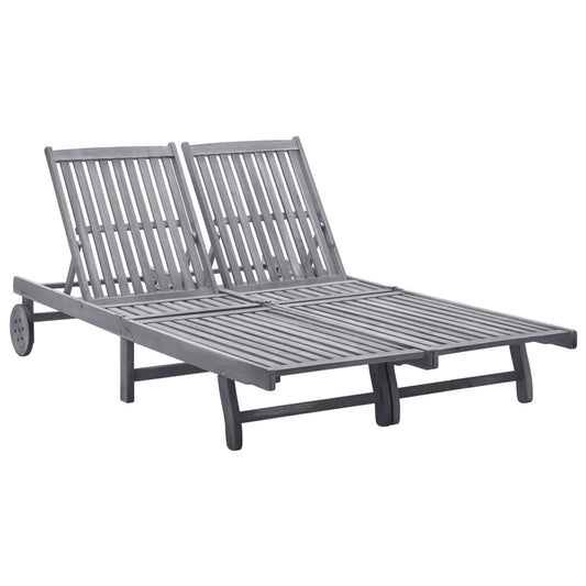 Double sun lounger solid acacia wood