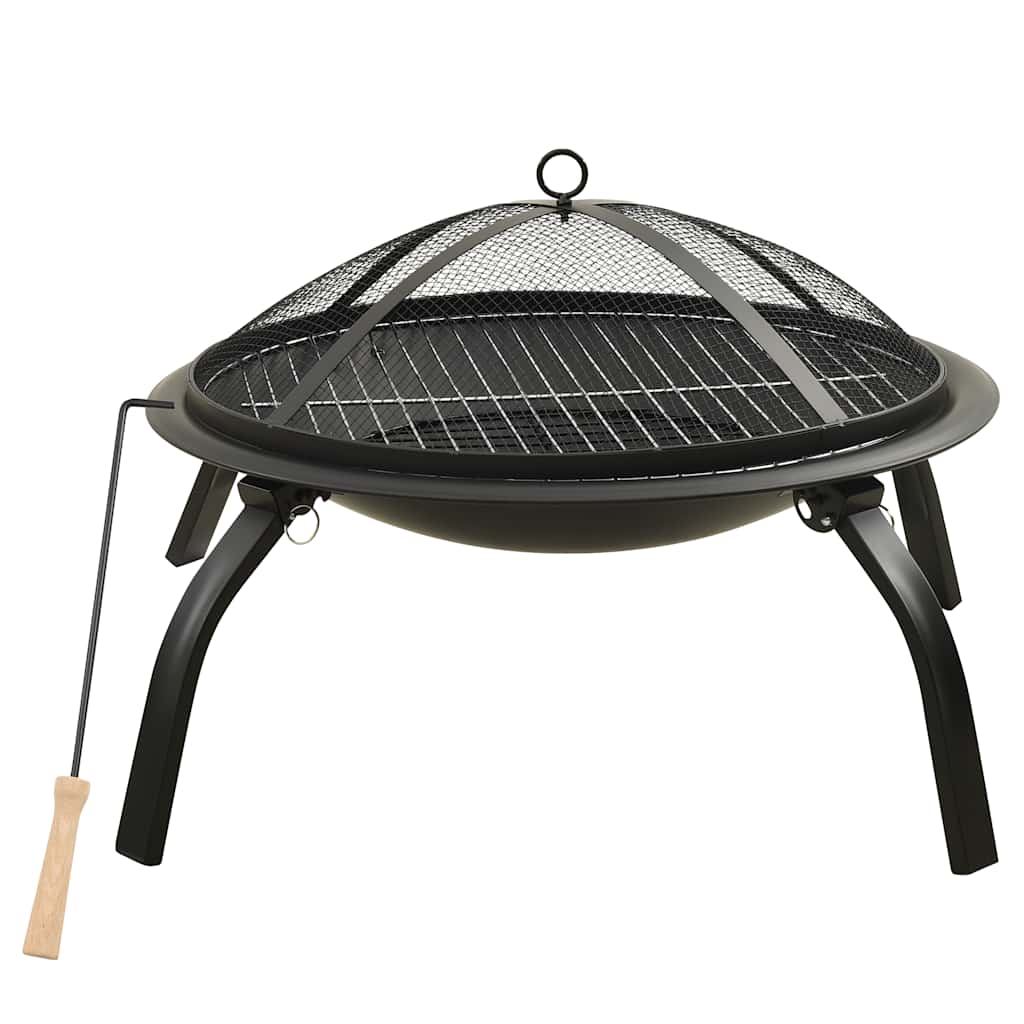 2-in-1 fire pit and grill with poker 56x56x49 cm steel