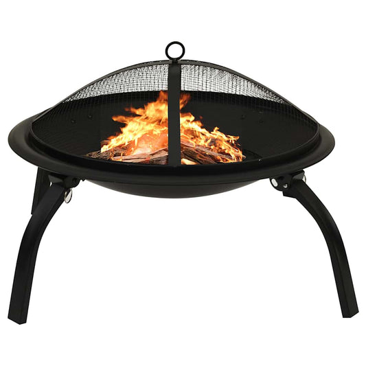 2-in-1 fire pit and grill with poker 56x56x49 cm steel