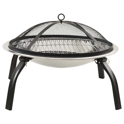 2in1 Feuerschale und Grill mit Schürhaken 56x56x49 cm Edelstahl