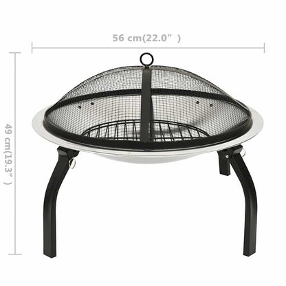 2in1 Feuerschale und Grill mit Schürhaken 56x56x49 cm Edelstahl