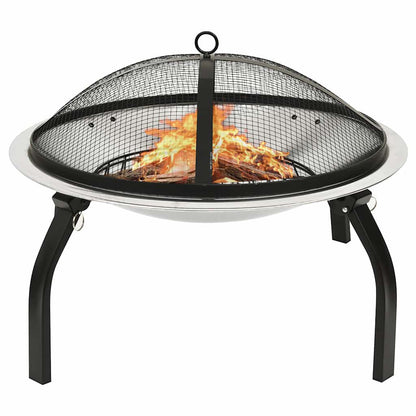 2in1 Feuerschale und Grill mit Schürhaken 56x56x49 cm Edelstahl
