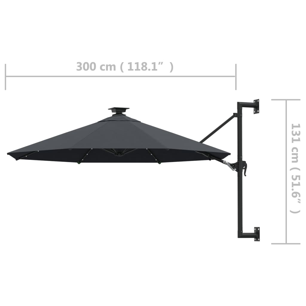 Wall-mounted parasol with LEDs 300 cm anthracite