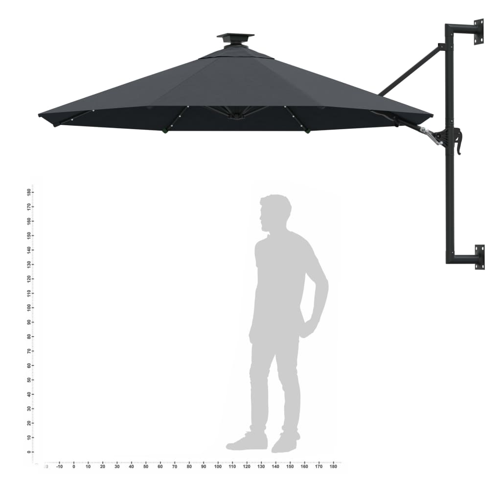 Wall-mounted parasol with LEDs 300 cm anthracite