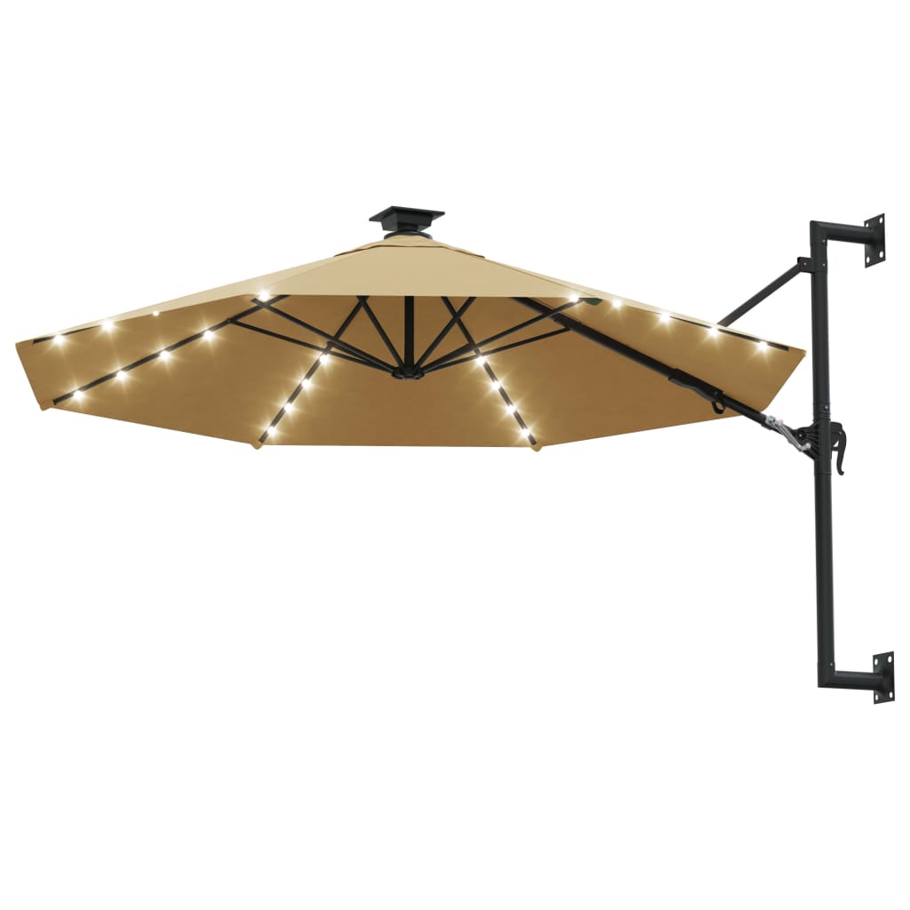 Wall-mounted parasol with LEDs 300 cm Taupe