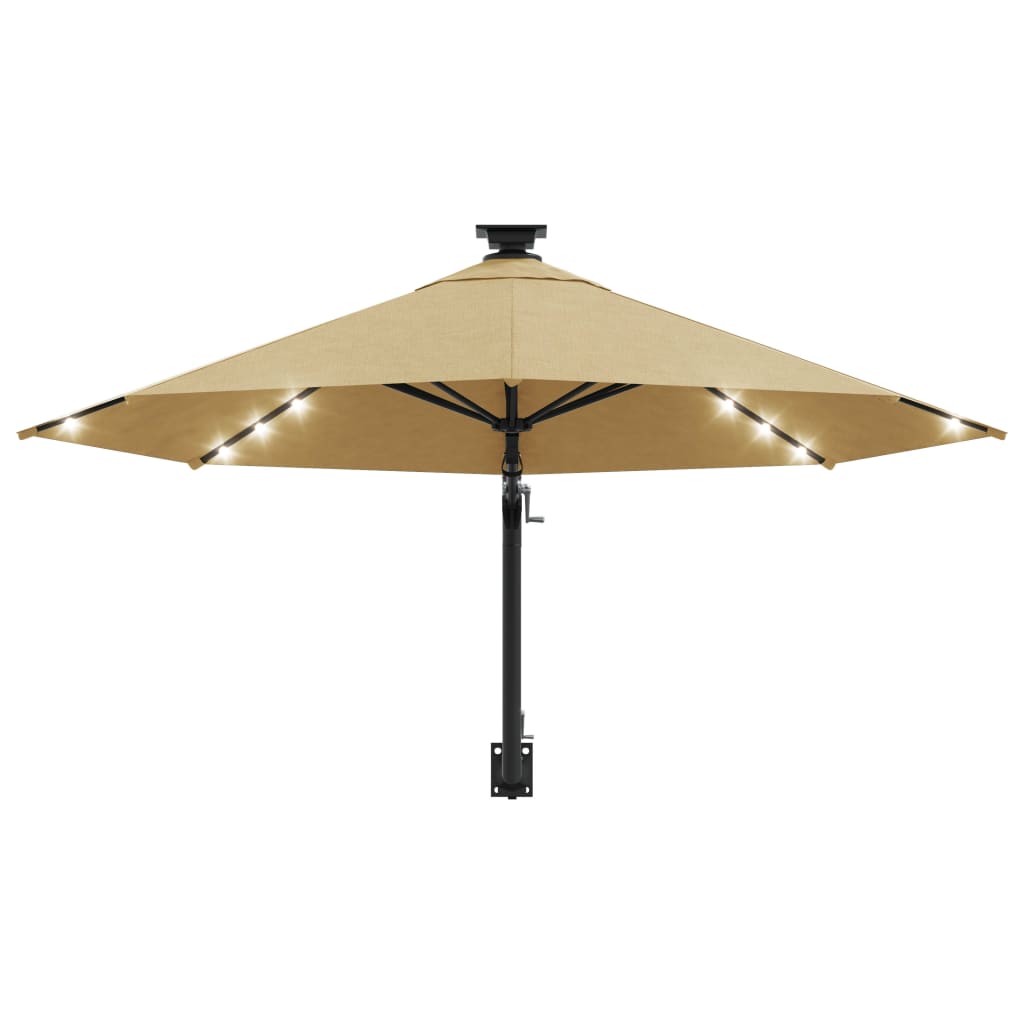 Wall-mounted parasol with LEDs 300 cm Taupe