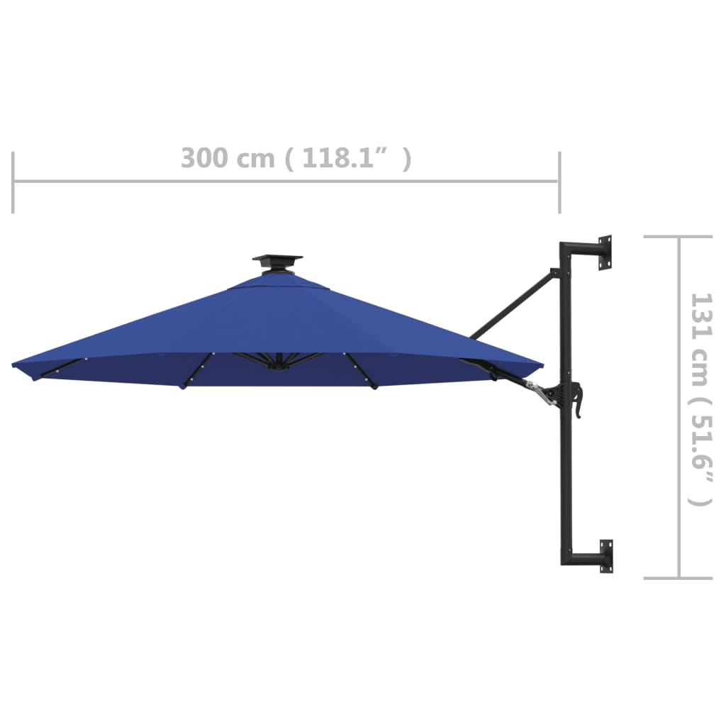 Sonnenschirm zur Wandmontage mit LEDs 300 cm Blau