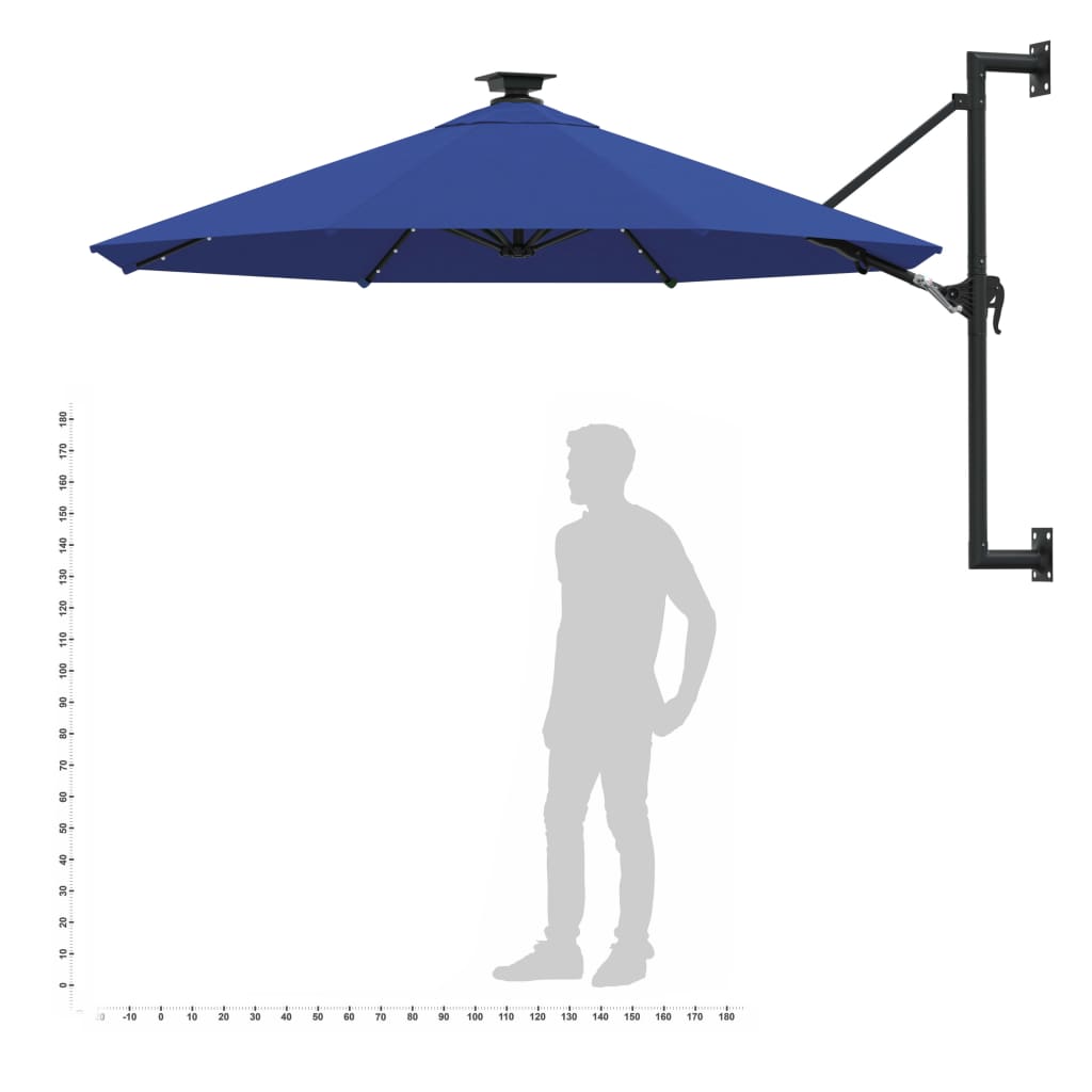 Sonnenschirm zur Wandmontage mit LEDs 300 cm Blau