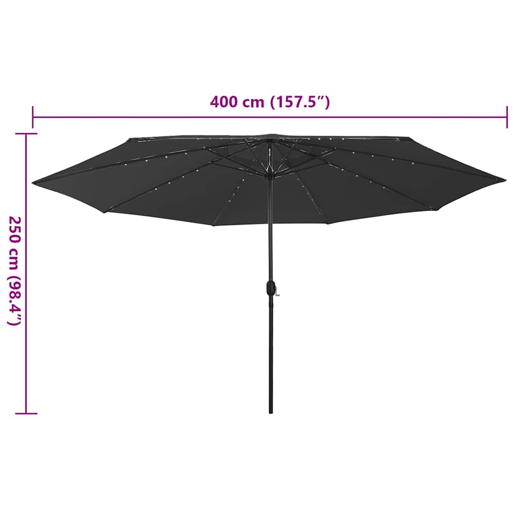 Sonnenschirm mit LED-Beleuchtung 400 cm Schwarz
