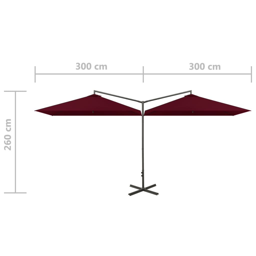 Doppel-Sonnenschirm mit Stahl-Mast 600x300 cm Bordeauxrot