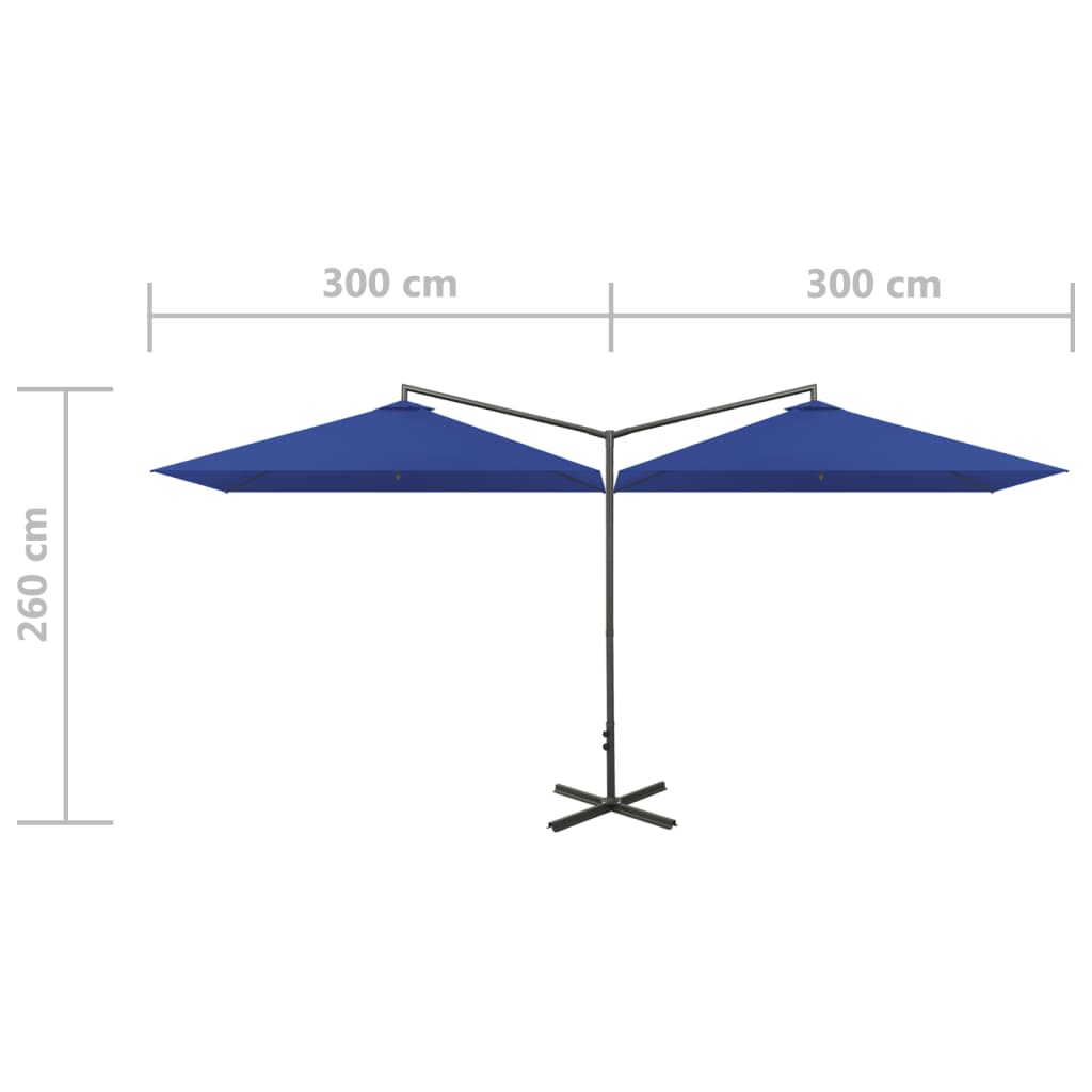 Doppel-Sonnenschirm mit Stahl-Mast 600x300 cm Azurblau