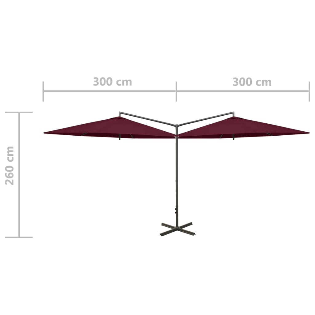 Doppel-Sonnenschirm mit Stahl-Mast 600 cm Bordeauxrot