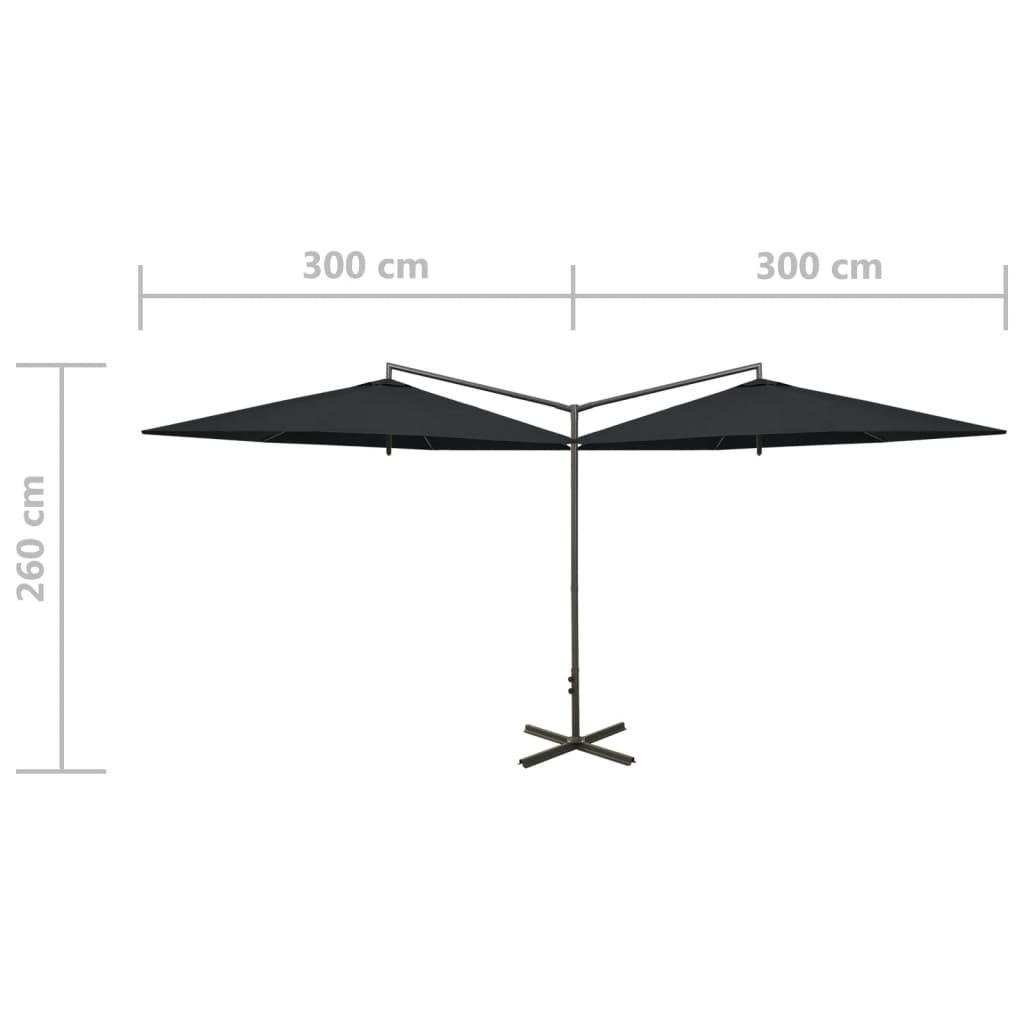 Doppel-Sonnenschirm mit Stahl-Mast 600 cm Schwarz