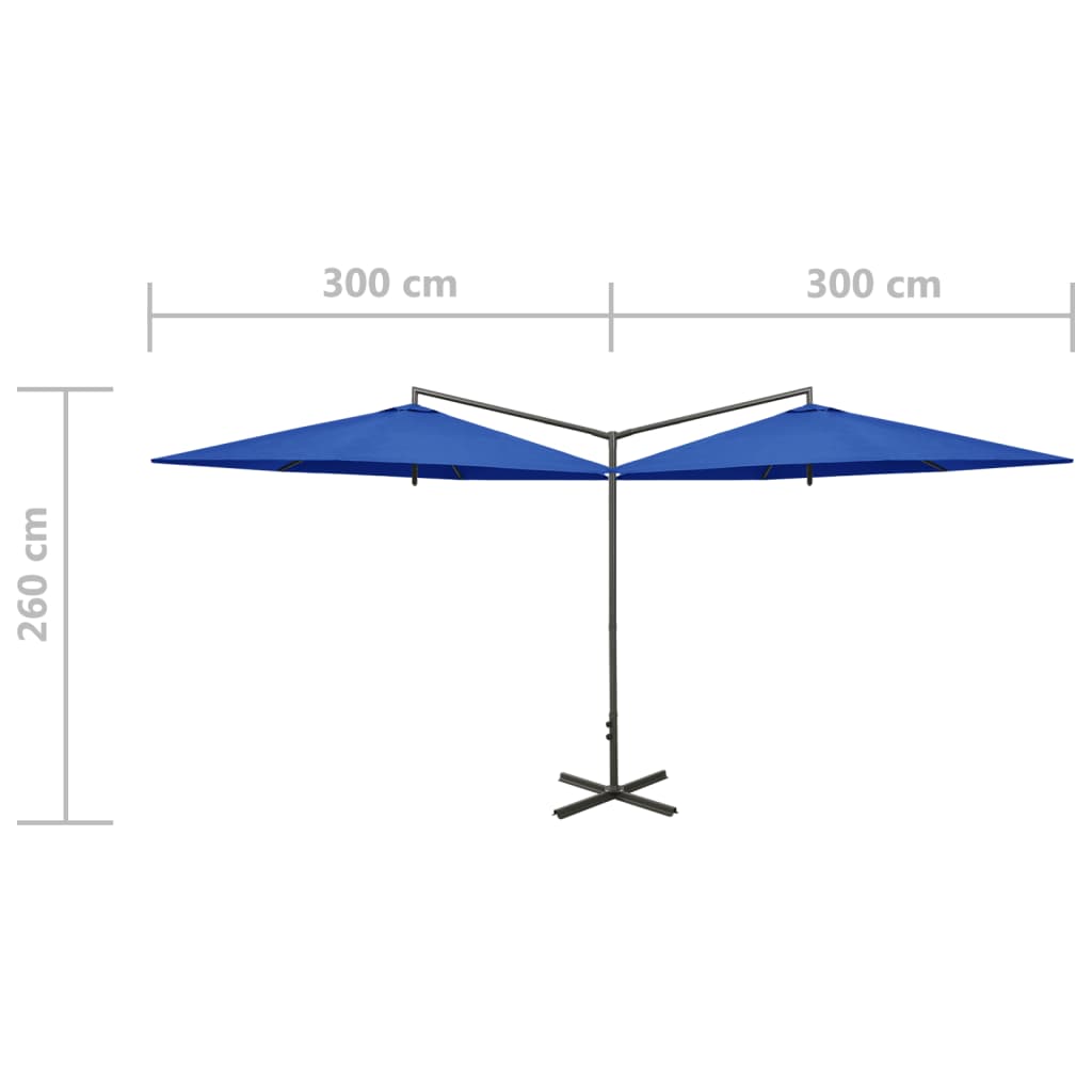 Doppel-Sonnenschirm mit Stahl-Mast 600 cm Azurblau