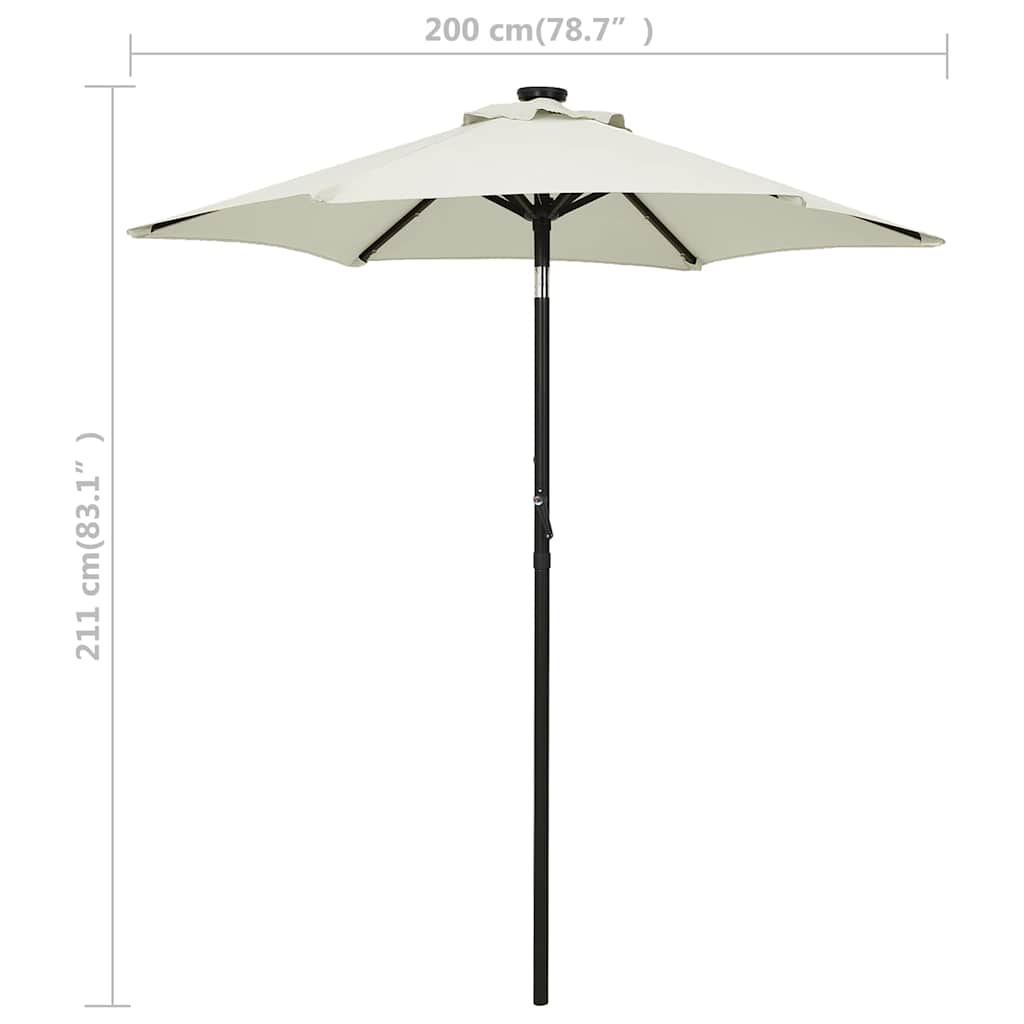 Sonnenschirm mit LED-Beleuchtung Sandweiß 200x211 cm Alu