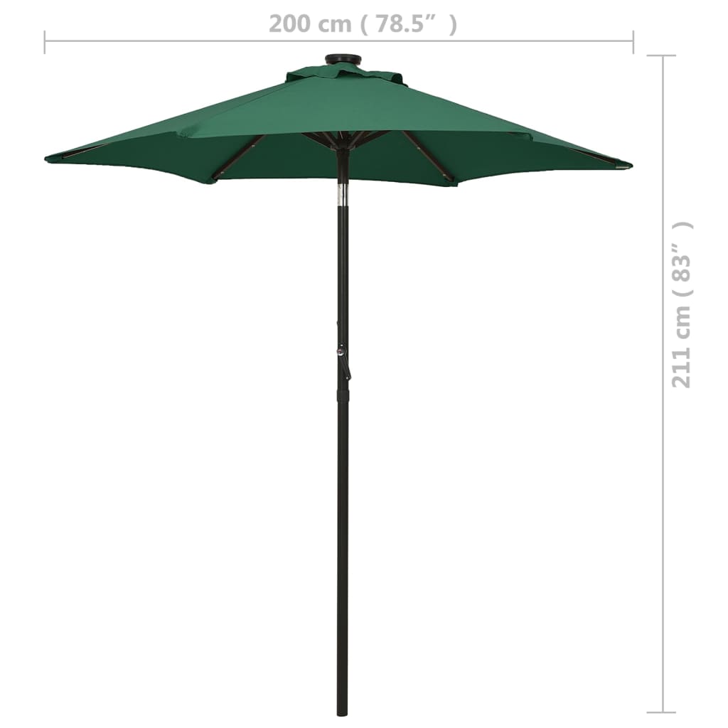 Parasol avec lumières LED Vert 200x211 cm aluminium