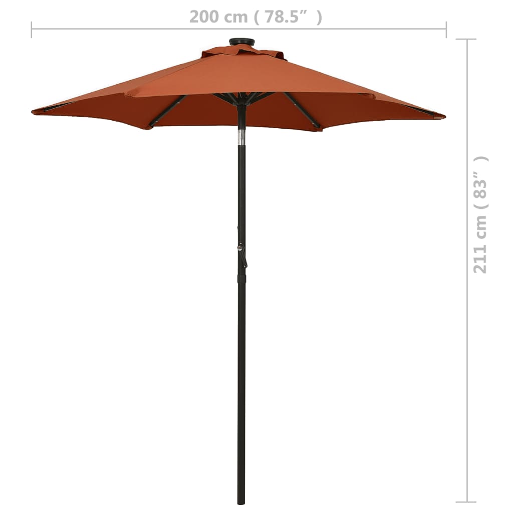 Parasol avec lumières LED terre cuite rouge 200x211cm aluminium