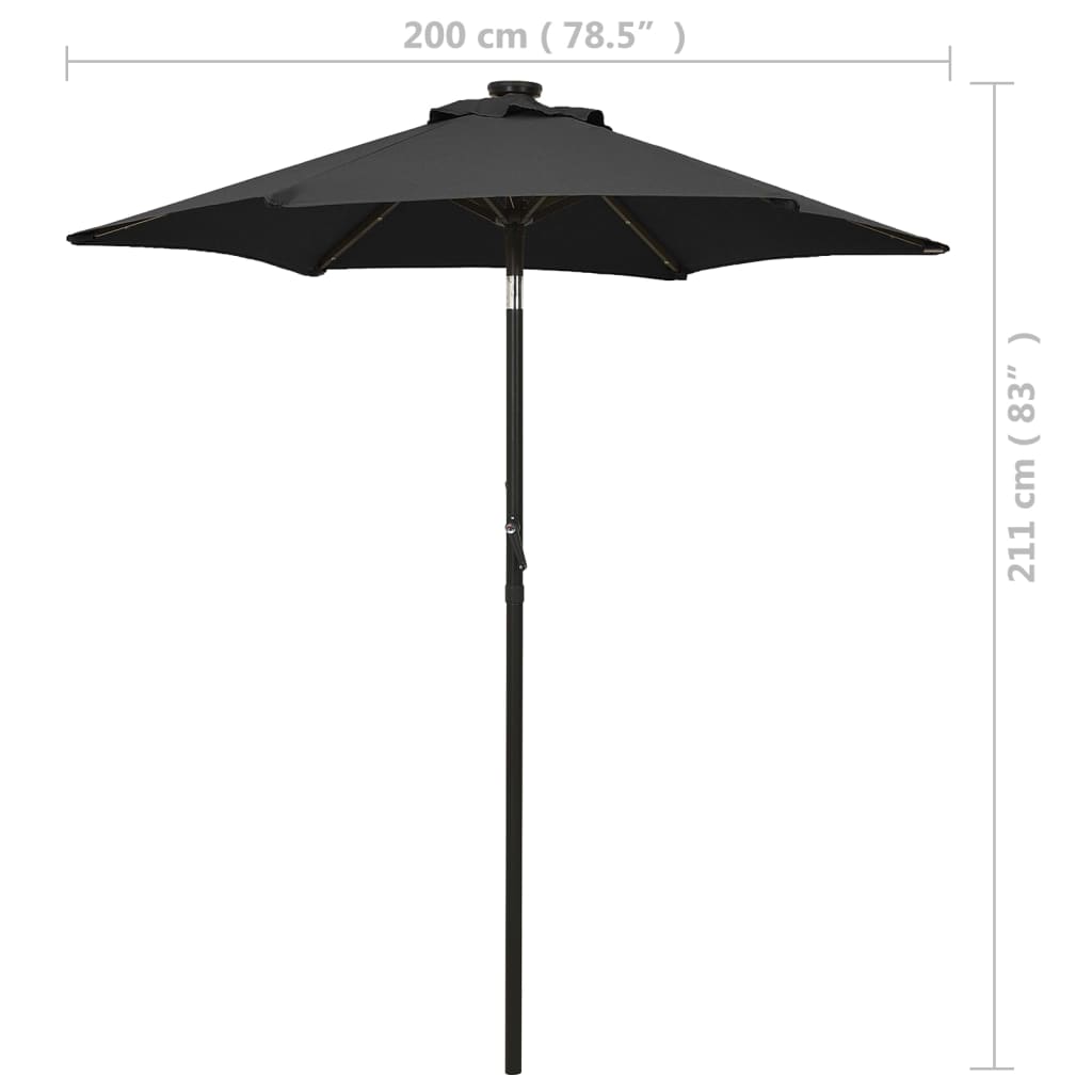 Parasol avec lumières LED noir 200x211cm aluminium