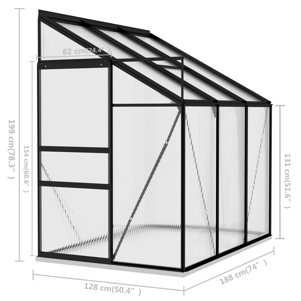 Anlehngewächshaus Anthrazit Aluminium 3,97 m³