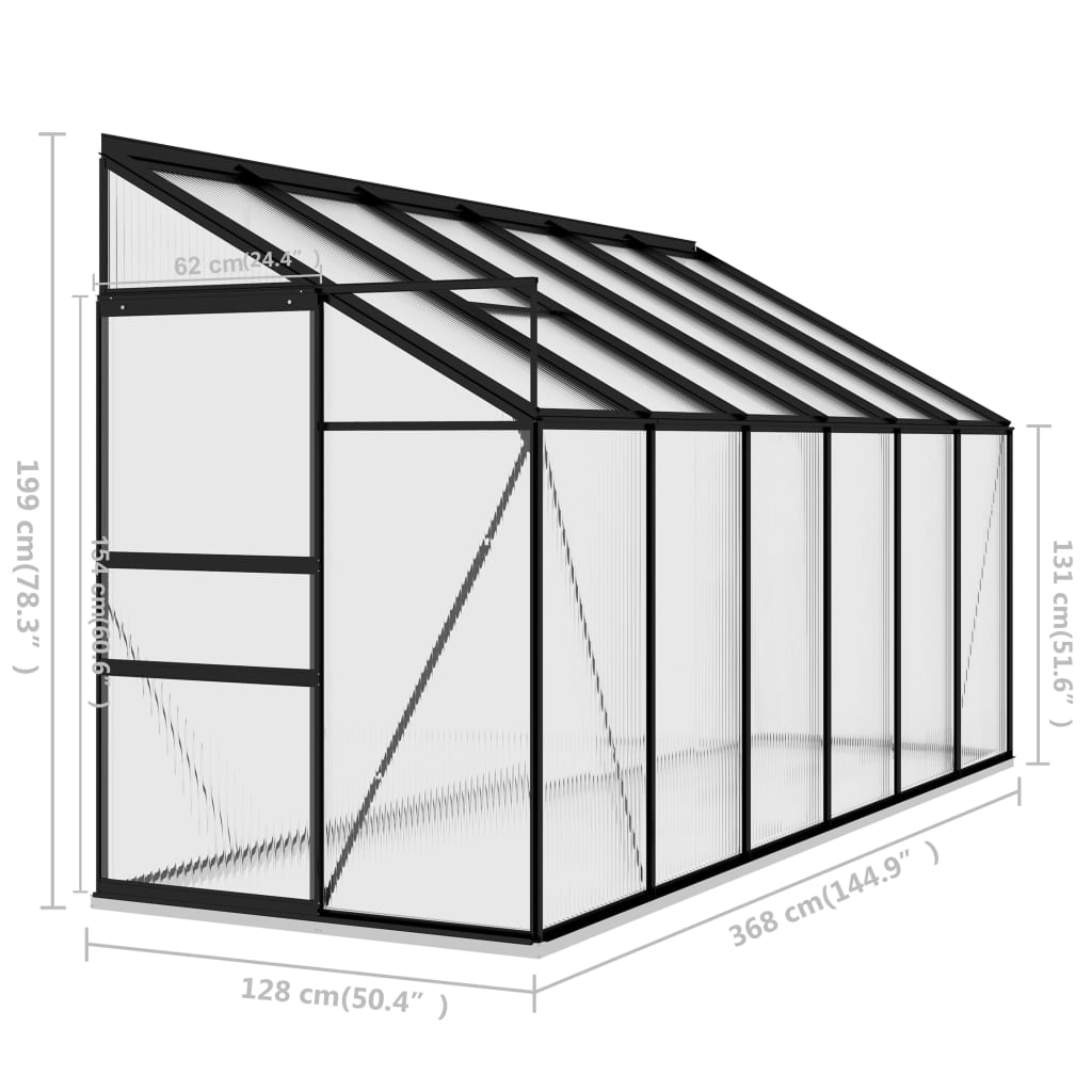 Anlehngewächshaus Anthrazit Aluminium 7,77 m³