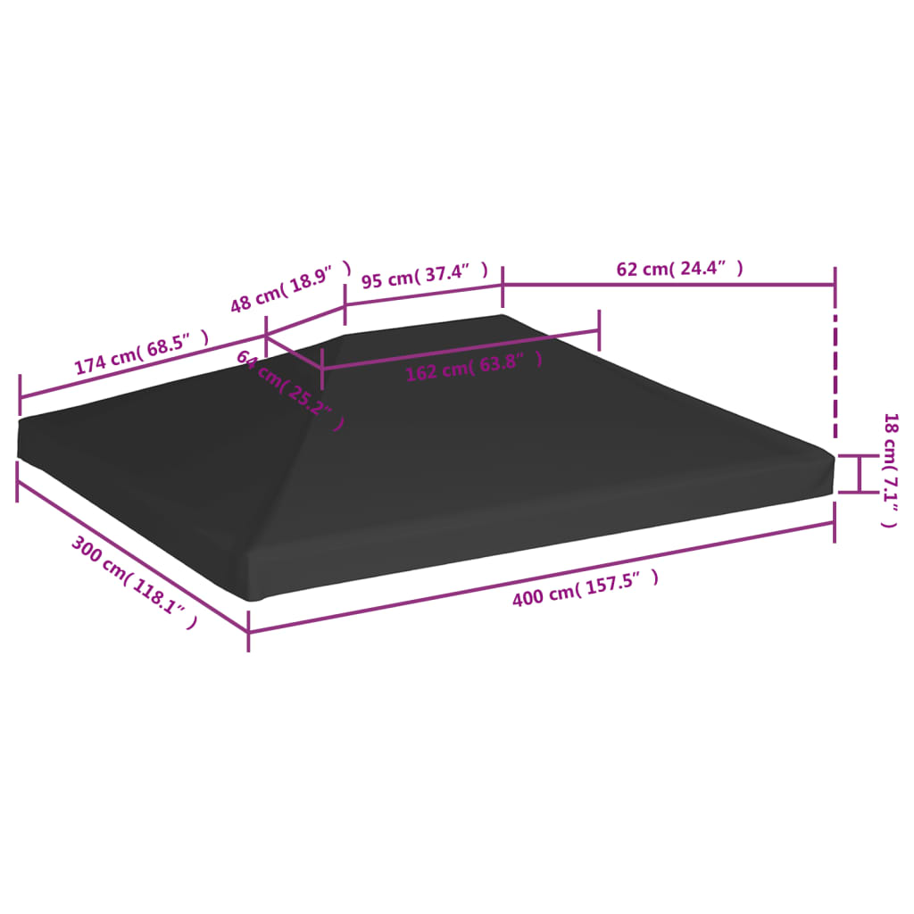 Pavillondach 270 g/m² 4x3 m Schwarz