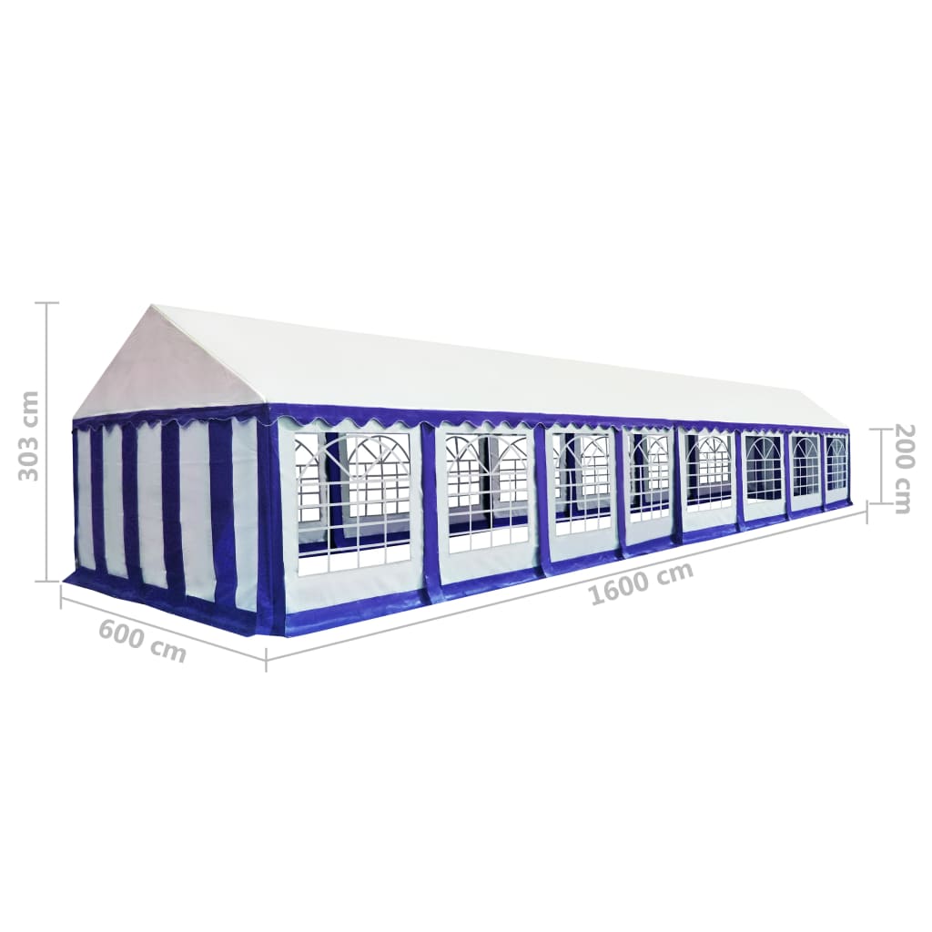 Gartenzelt PVC 6x16 m Blau und Weiß