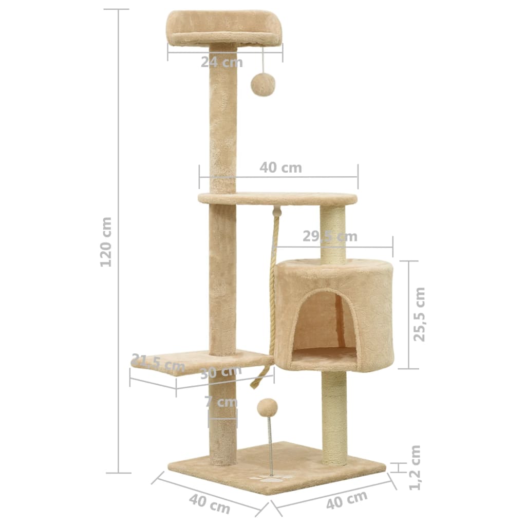 Katzenbaum mit Sisal-Kratzsäulen Beige 120 cm