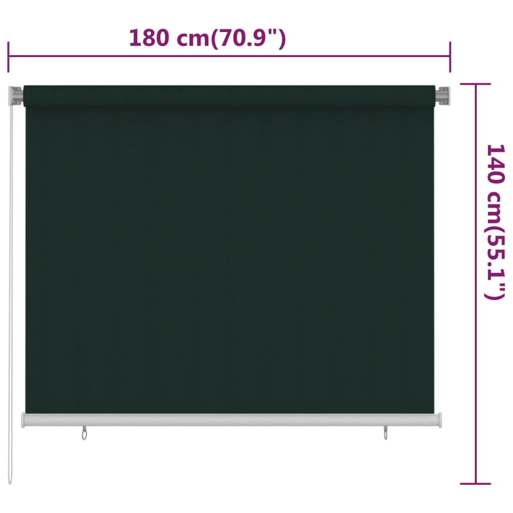 Außenrollo 185 (B) x 140 (H) cm Dunkelgrün HDPE