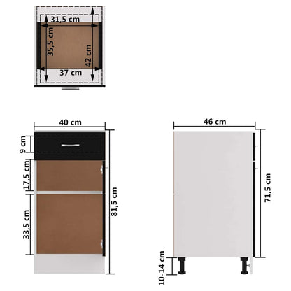 Schubunterschrank Lyon Schwarz 40x46x81,5 cm Holzwerkstoff