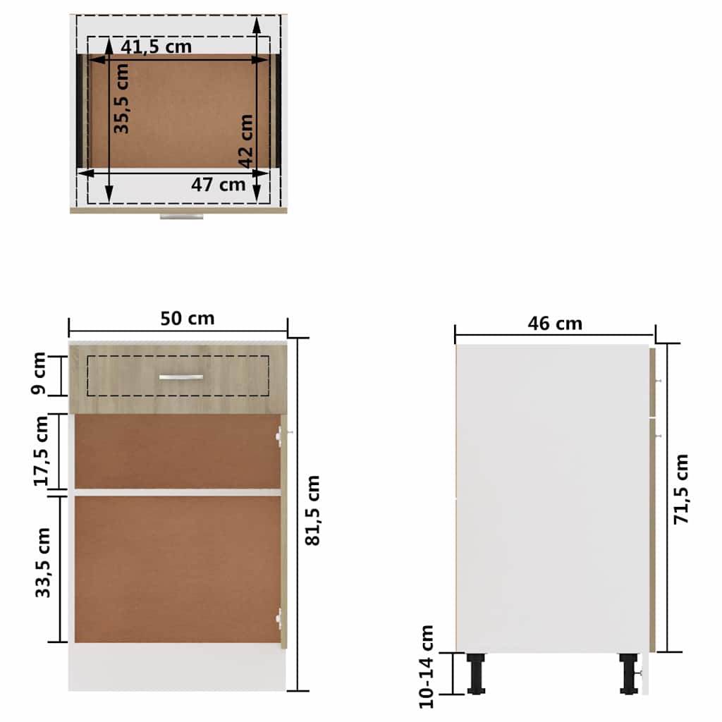Schubunterschrank Lyon Sonoma-Eiche 50x46x81,5 cm Holzwerkstoff