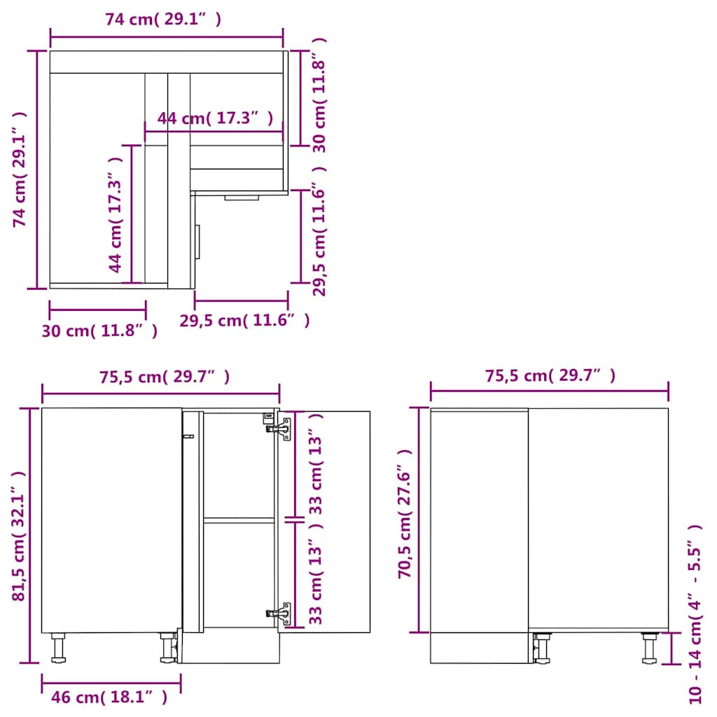 Eckunterschrank Lyon Sonoma-Eiche 75,5x75,5x81,5 cm Holzwerkstoff