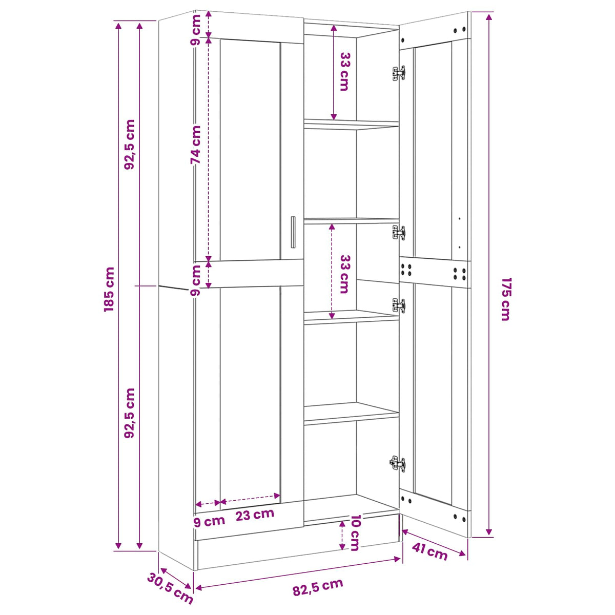 Vitrinenschrank Sonoma-Eiche 82,5x30,5x185 cm Holzwerkstoff