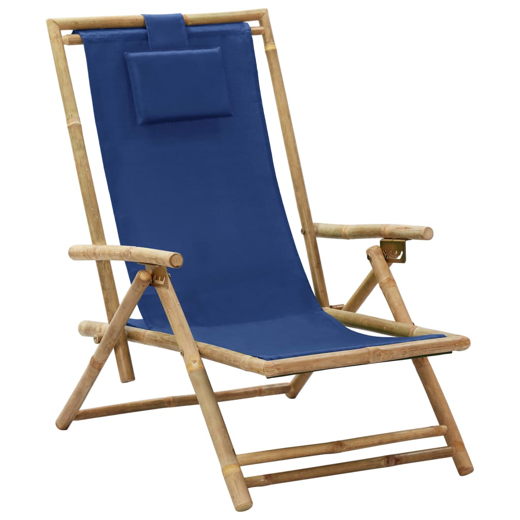 Klappbarer Liegestuhl, marineblau, Bambus und Stoff