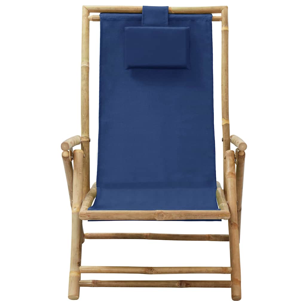 Klappbarer Liegestuhl, marineblau, Bambus und Stoff