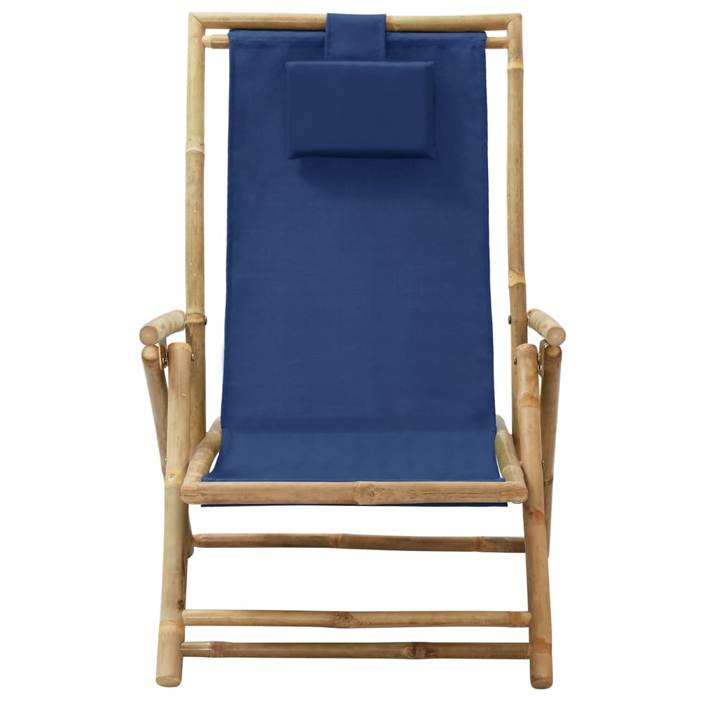 Klappbarer Liegestuhl, marineblau, Bambus und Stoff