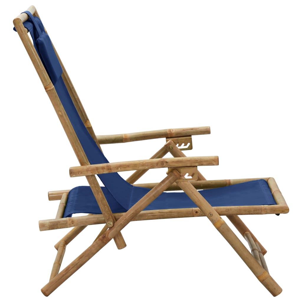 Klappbarer Liegestuhl, marineblau, Bambus und Stoff