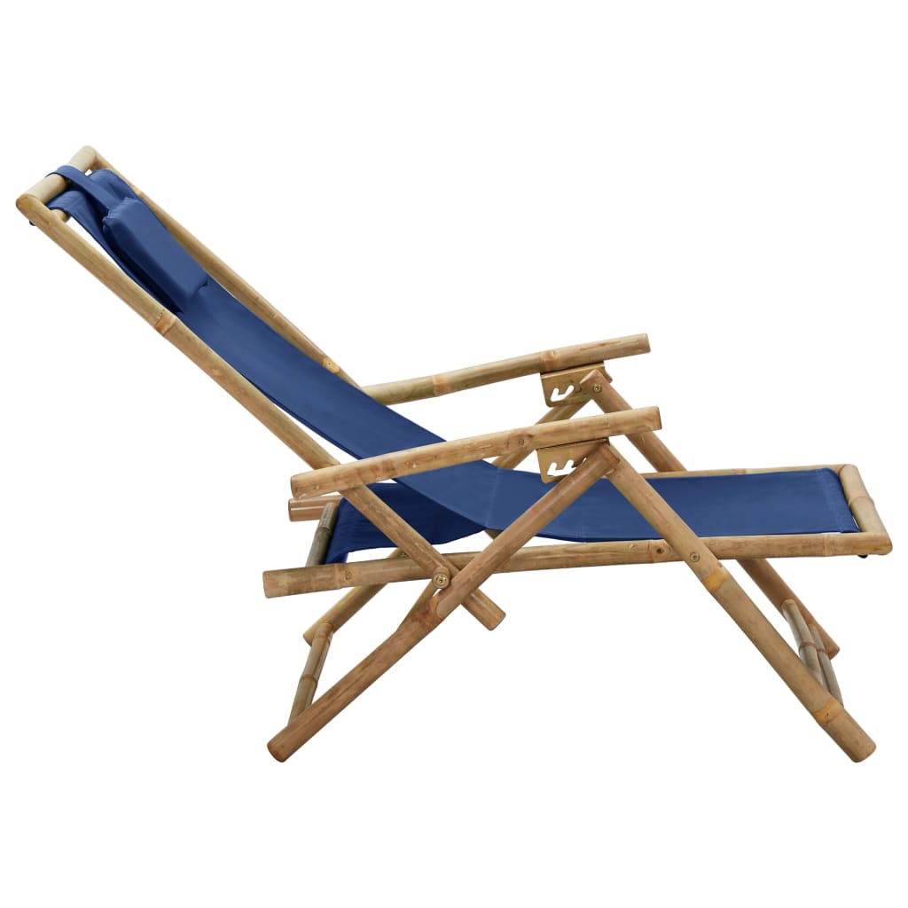 Klappbarer Liegestuhl, marineblau, Bambus und Stoff