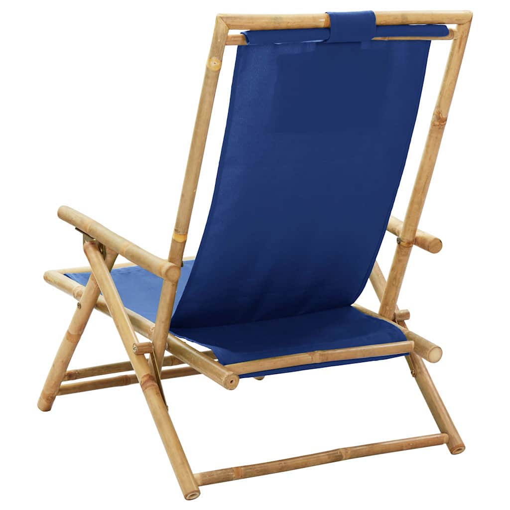 Klappbarer Liegestuhl, marineblau, Bambus und Stoff